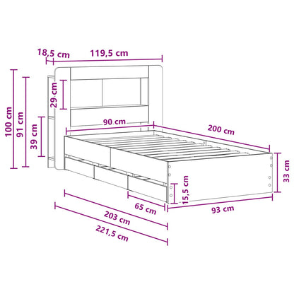 Telaio del letto con storage Sonoma grigio 90 x 200 cm | homemem39