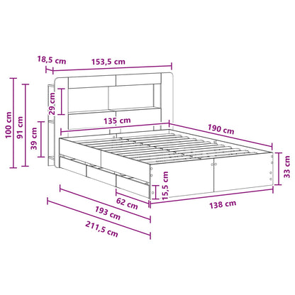 Telaio del letto con storage Rovere Fumo 135 x 190 cm | homemem39