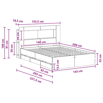Telaio del letto con storage Sonoma grigio 140 x 200 cm | homemem39