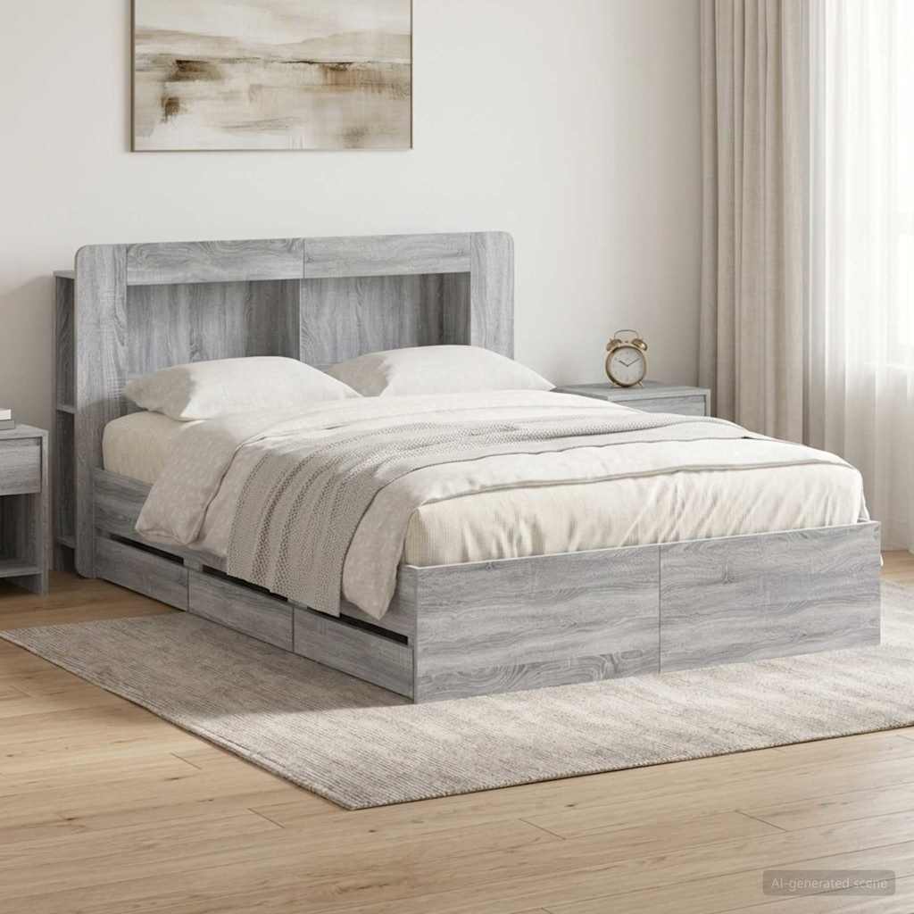 Telaio del letto con storage Sonoma grigio 150 x 200 cm | homemem39