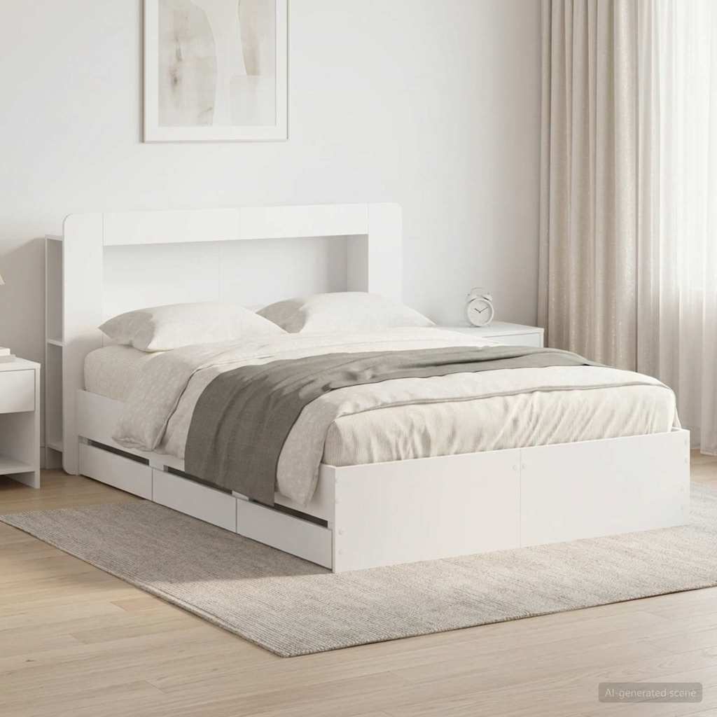 Telaio del letto con storage con testiera Bianco 150 x 200 cm | homemem39