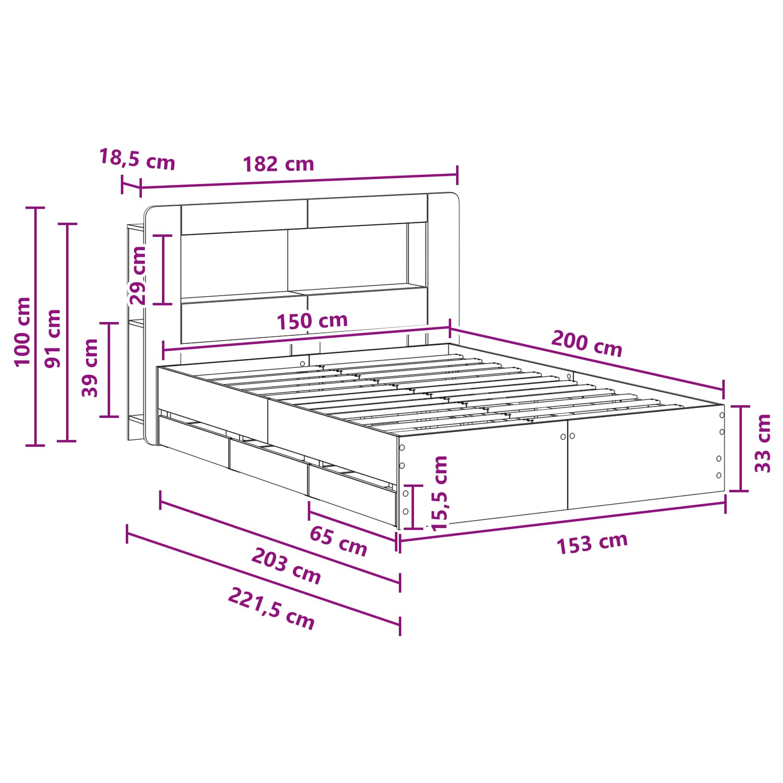 Telaio del letto con storage con testiera Bianco 150 x 200 cm | homemem39