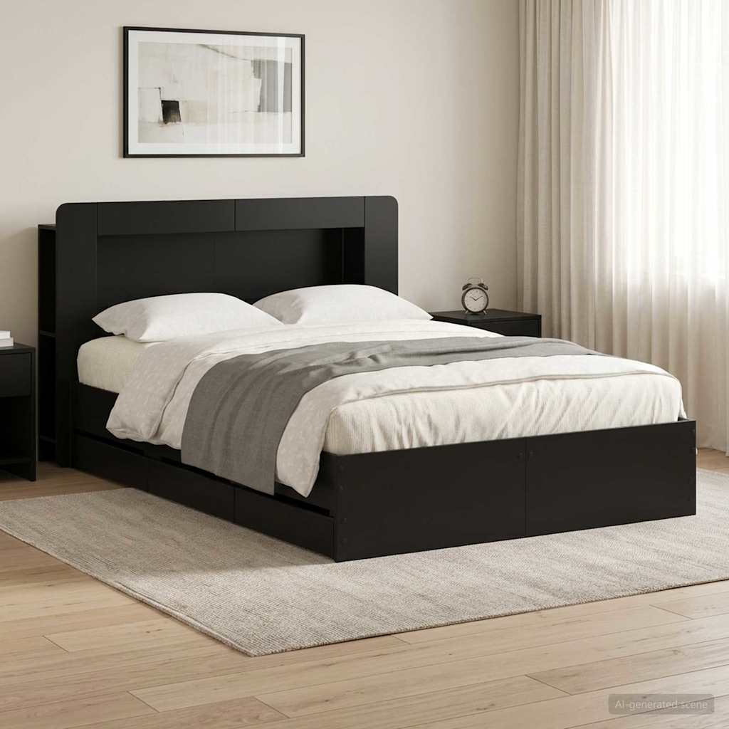 Telaio del letto con storage con testiera Nero 160 x 200 cm | homemem39
