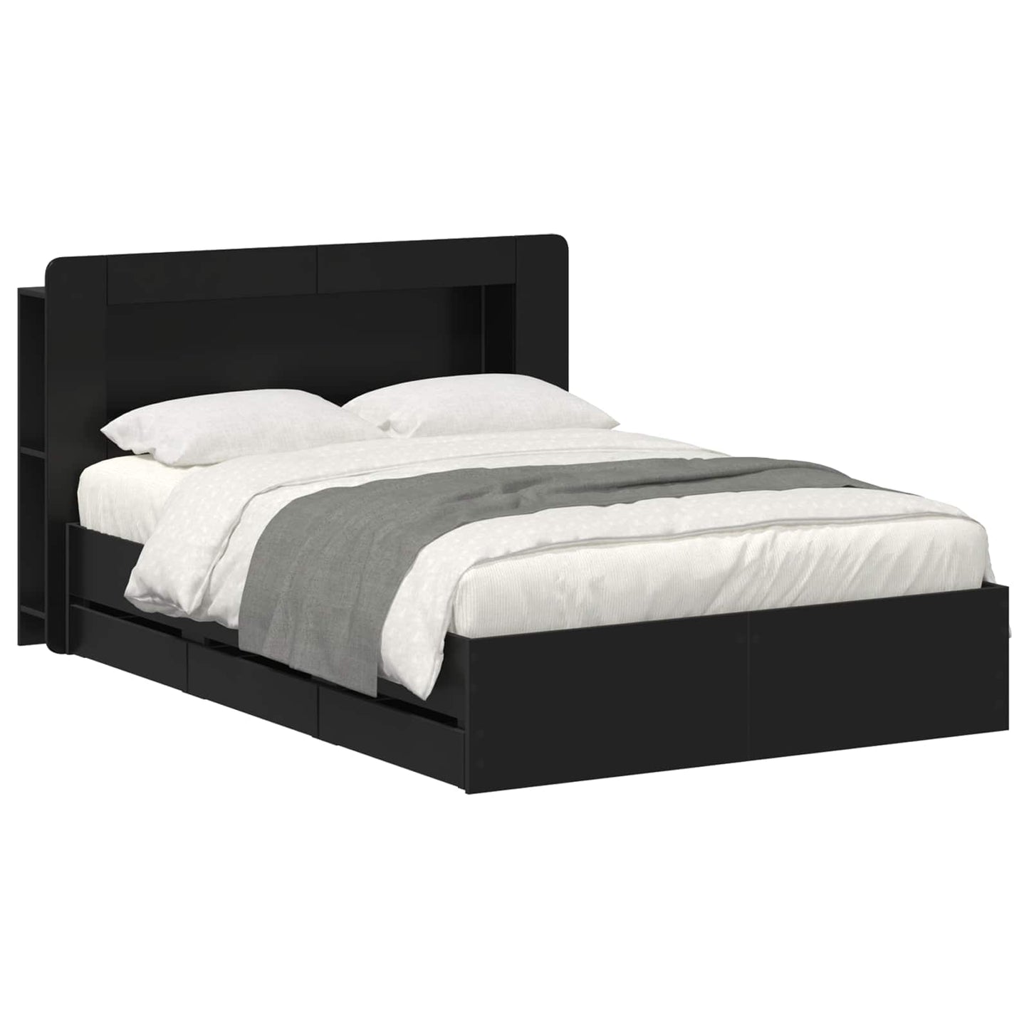 Telaio del letto con storage con testiera Nero 160 x 200 cm | homemem39