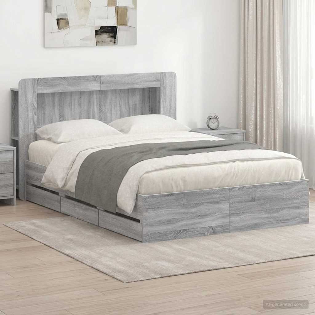 Telaio del letto con storage Sonoma grigio 160 x 200 cm | homemem39