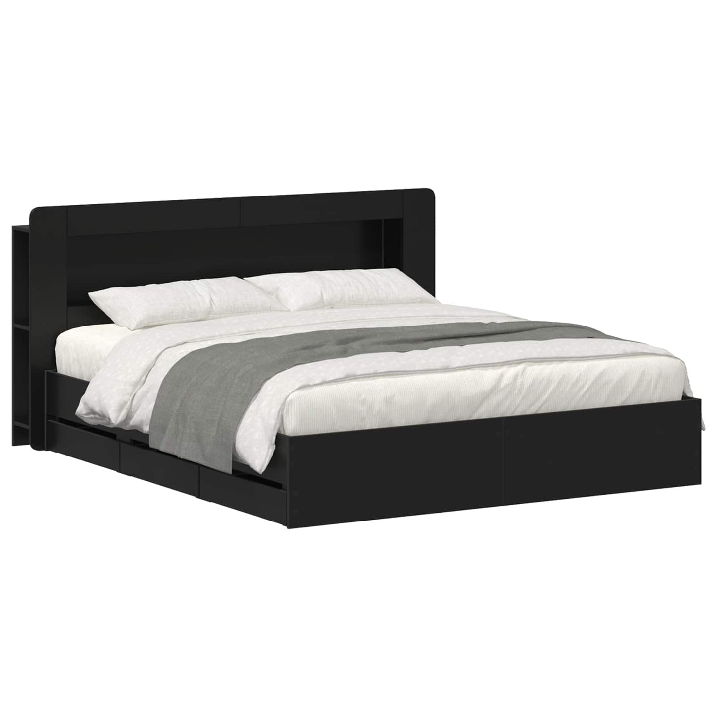 Telaio del letto con storage con testiera Nero 180 x 200 cm | homemem39