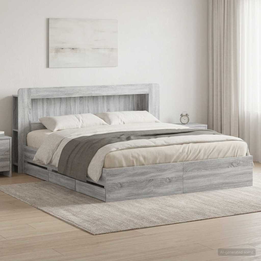 Telaio del letto con storage Sonoma grigio 180 x 200 cm | homemem39