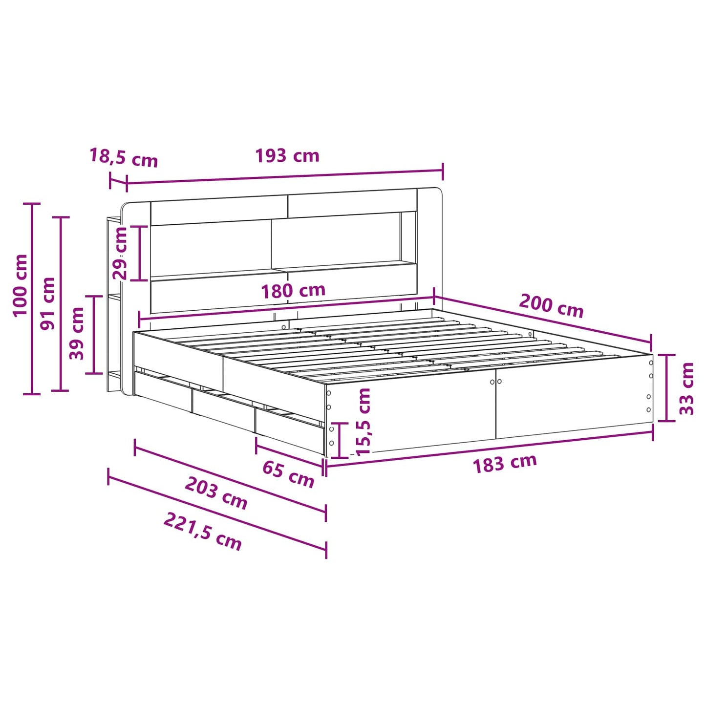 Telaio del letto con storage Sonoma grigio 180 x 200 cm | homemem39