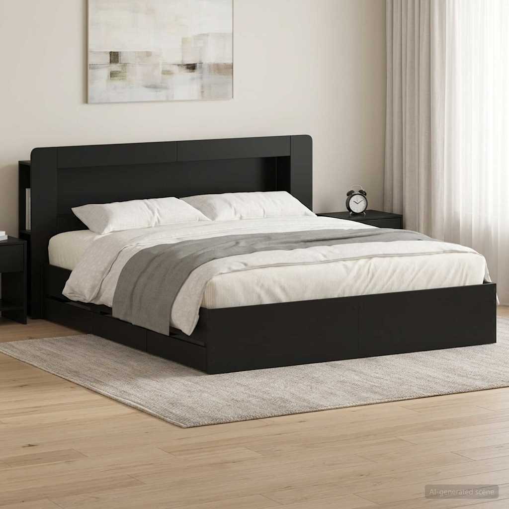 Telaio del letto con storage con testiera Nero 200 x 200 cm | homemem39