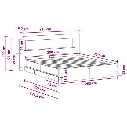 Telaio del letto con storage Sonoma grigio 200 x 200 cm | homemem39