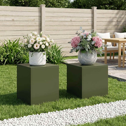 Supporto per piante 2 pcs Verde Oliva 40 x 40 x 40 cm Acciaio