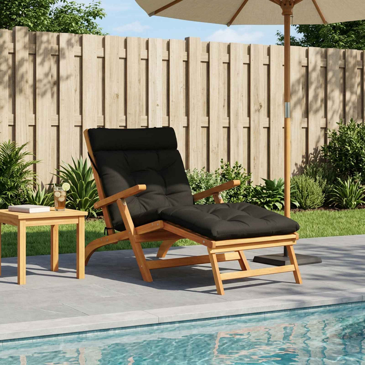 Cuscino per Lettino VIANEN 100% Poliestere Nero 200 x 80 x 8 cm
