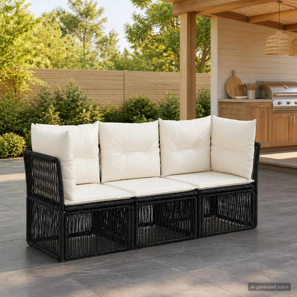 Set Divano da Giardino 3 pz Nero polyrattan