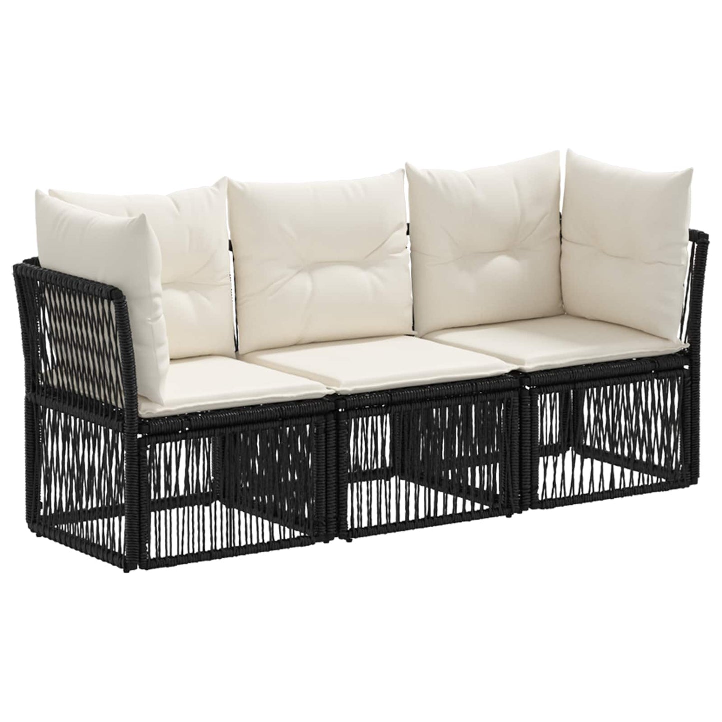 Set Divano da Giardino 3 pz Nero polyrattan