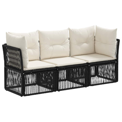 Set Divano da Giardino 3 pz Nero polyrattan