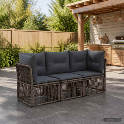 Set Divano da Giardino 3 pz Grigio polyrattan