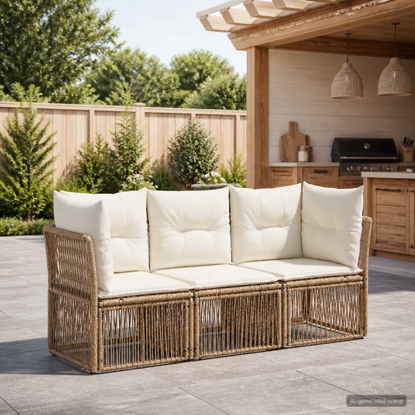Set Divano da Giardino 3 pz Beige polyrattan