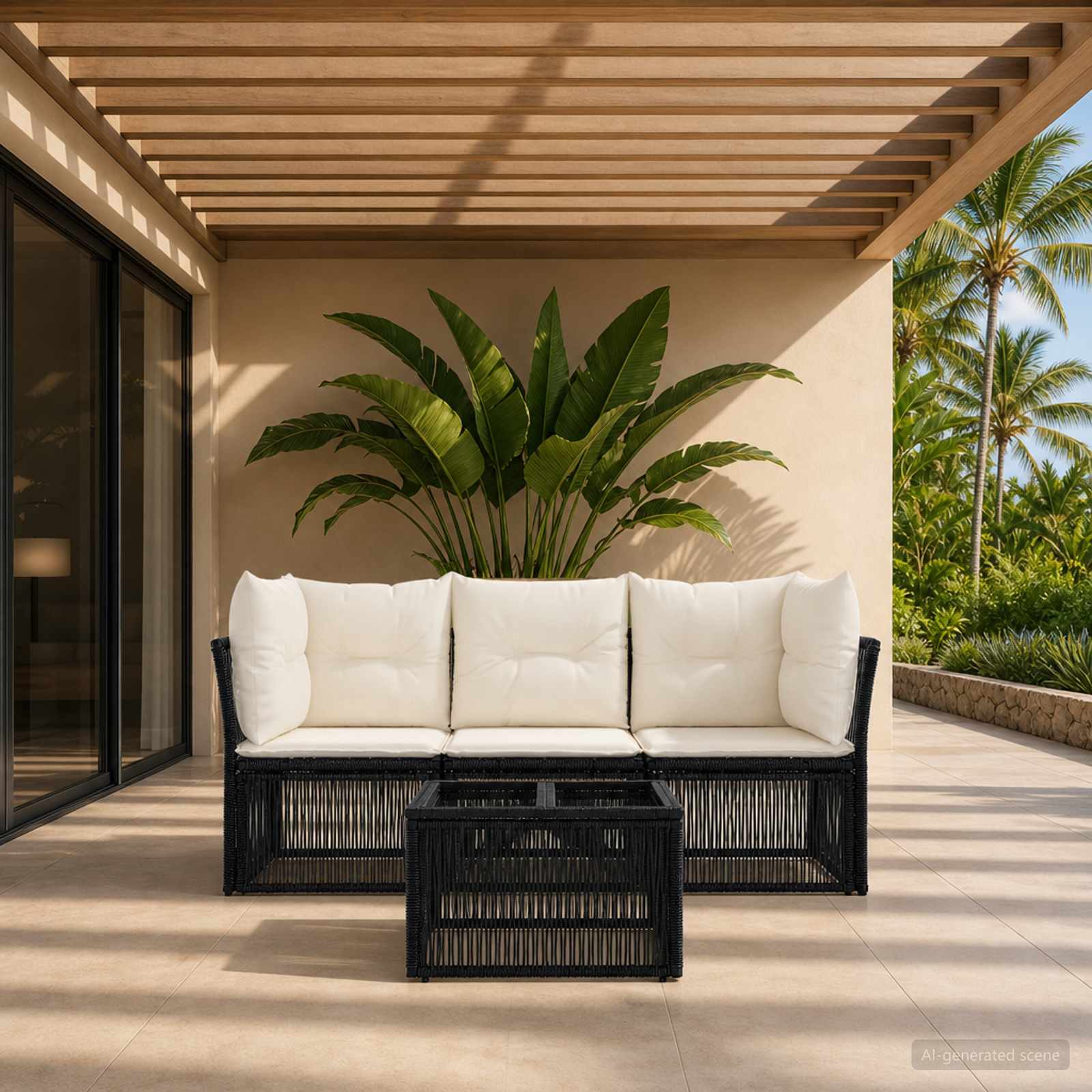 Set Divano da Giardino 4 pcs Nero polyrattan | homemem39