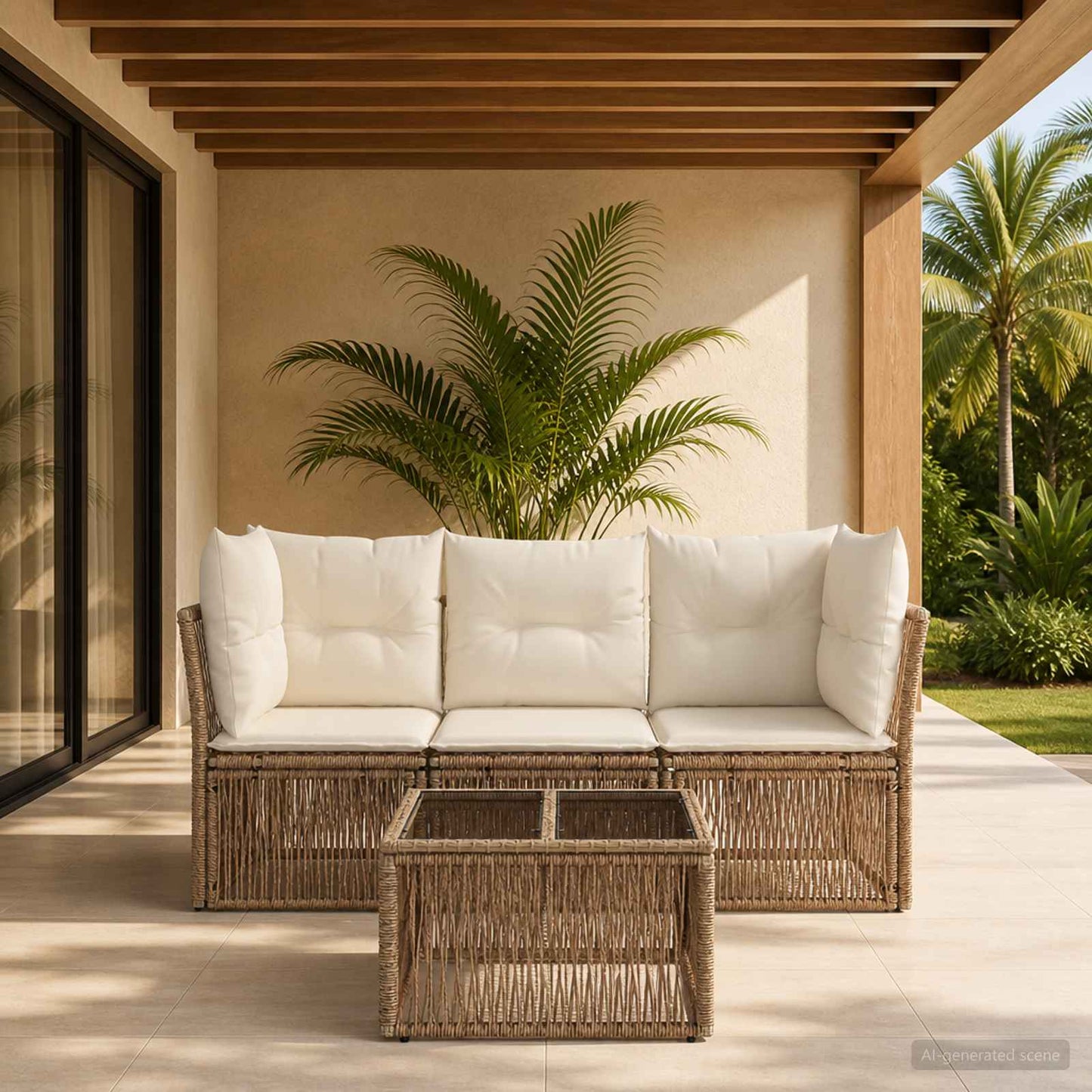 Set Divano da Giardino 4 pcs Beige polyrattan | homemem39
