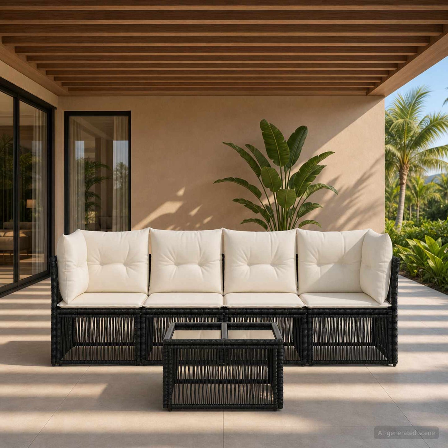 Set Divano da Giardino 5 pcs Nero polyrattan | homemem39