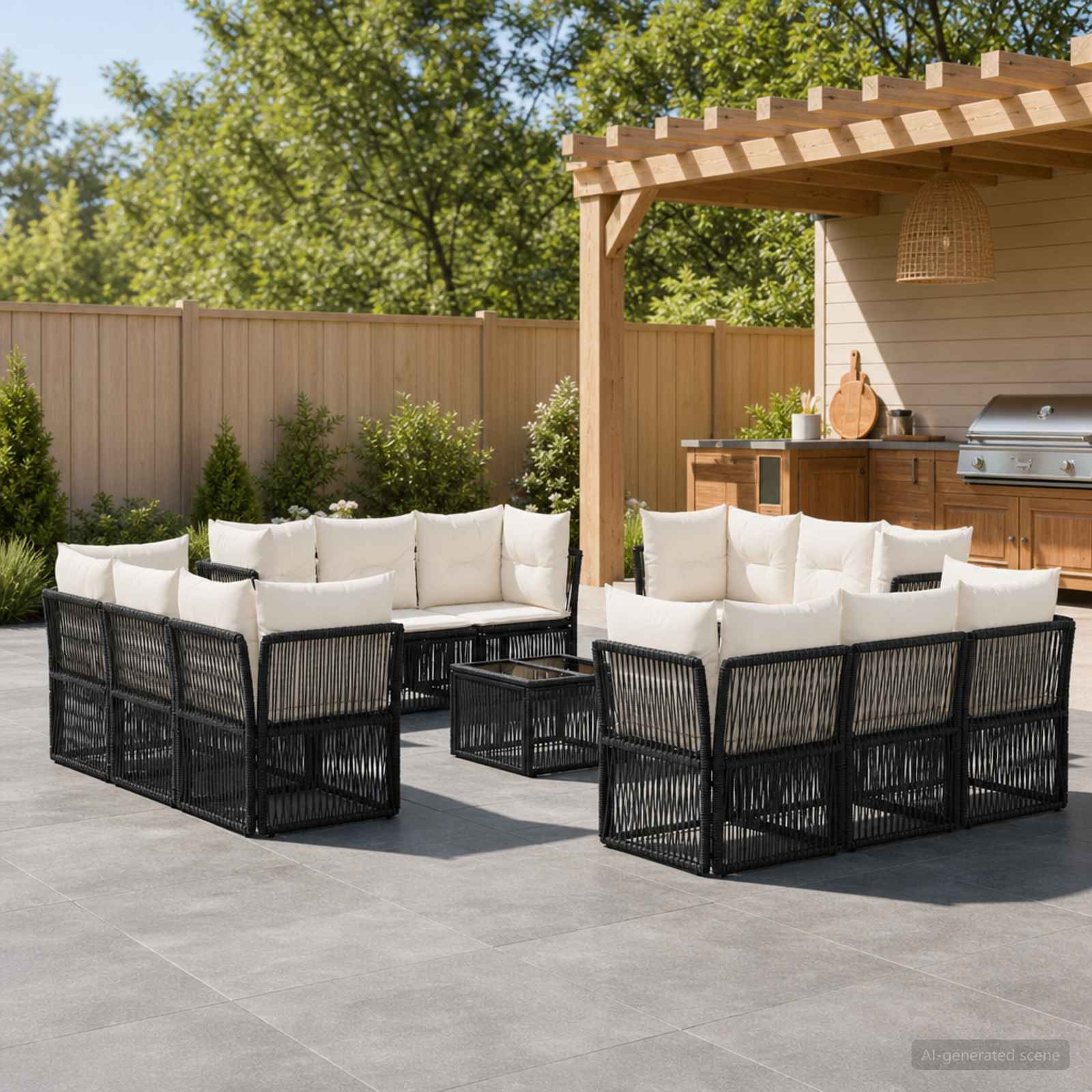 Set Divano da Giardino 13 pcs Nero polyrattan | homemem39