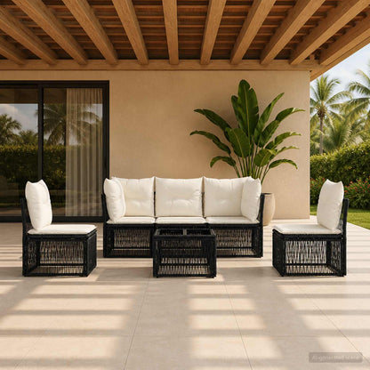 Set Divano da Giardino 6 pcs Nero polyrattan | homemem39