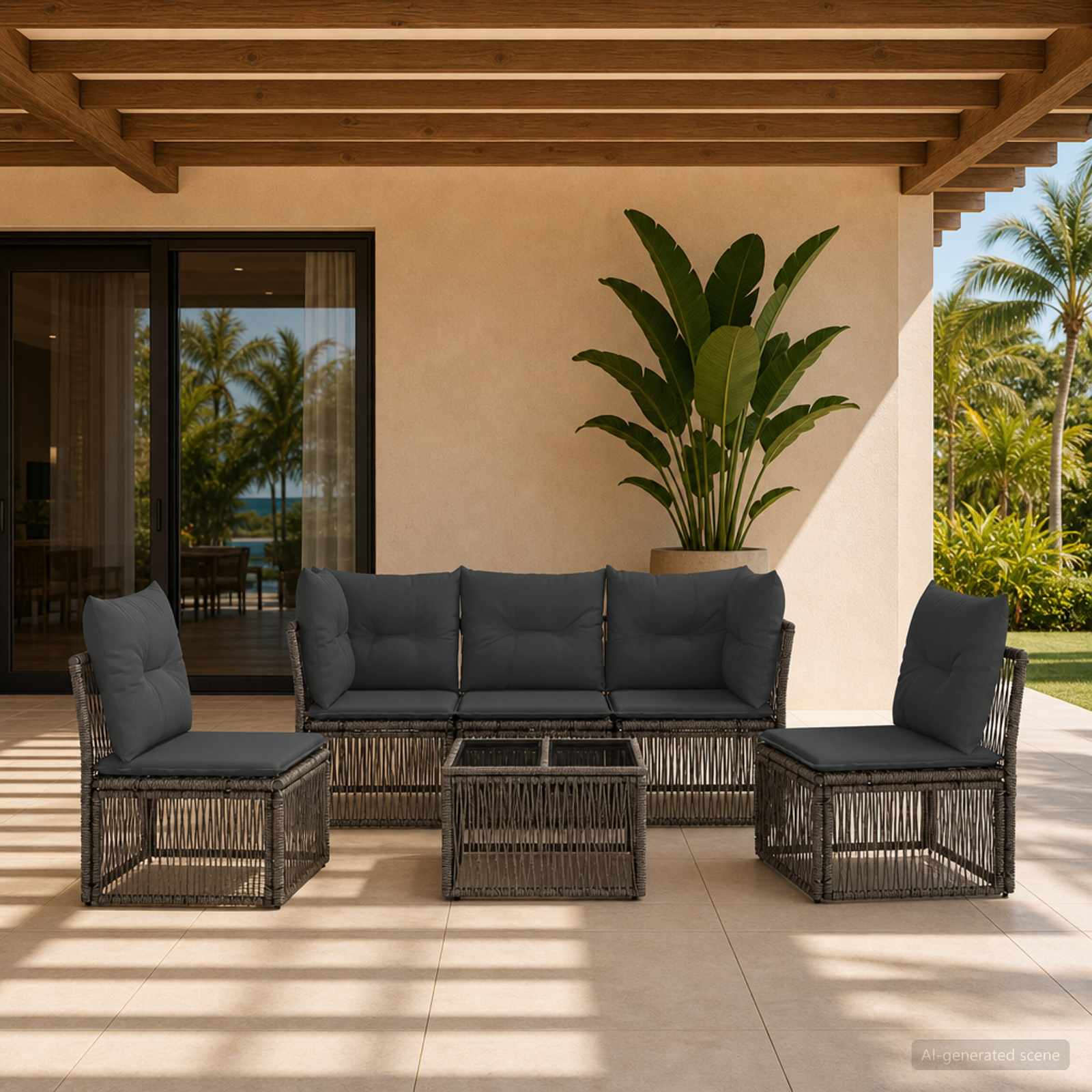 Set Divano da Giardino 6 pcs Grigio polyrattan | homemem39