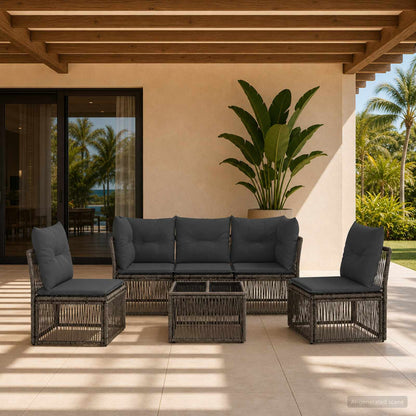 Set Divano da Giardino 6 pcs Grigio polyrattan | homemem39