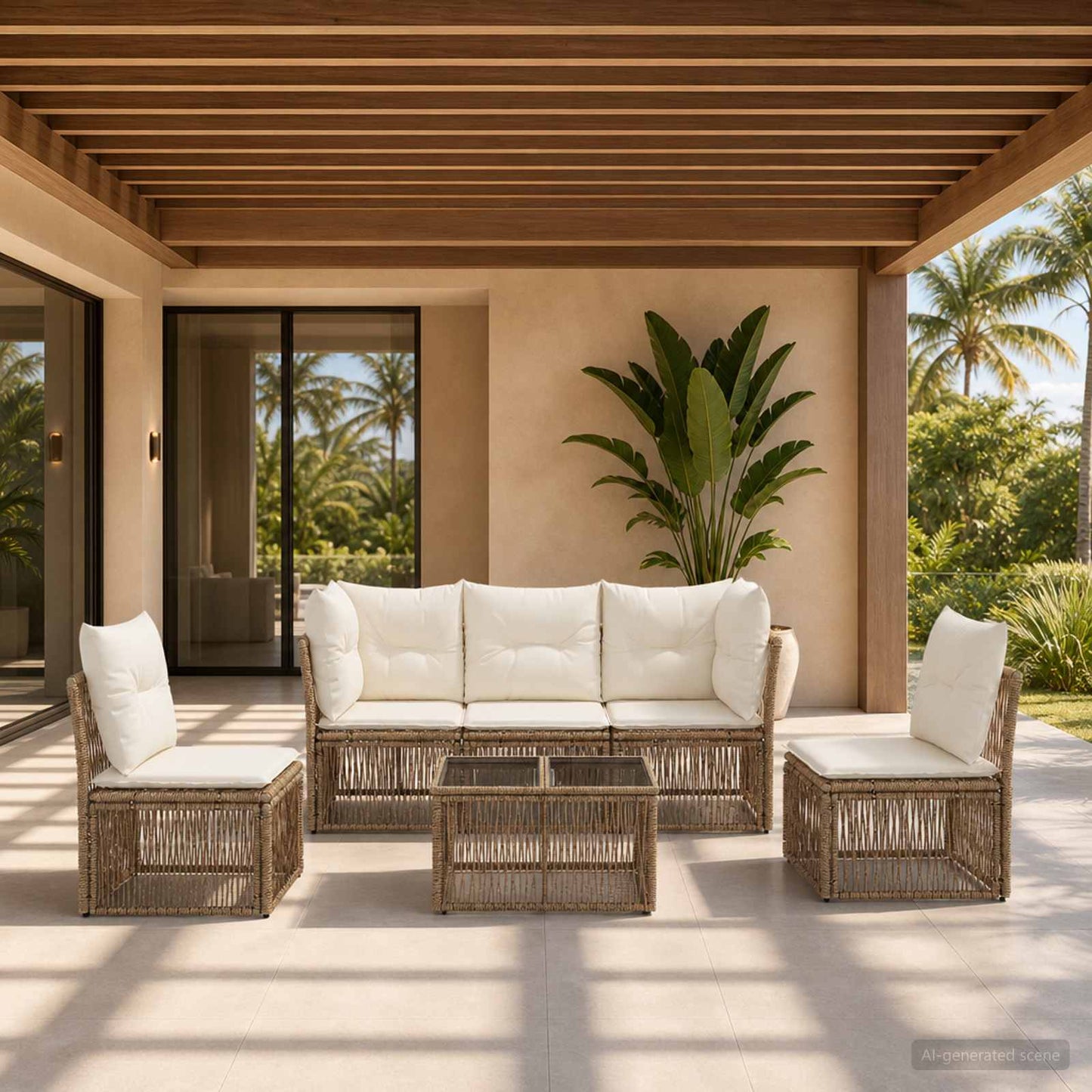 Set Divano da Giardino 6 pcs Beige polyrattan | homemem39