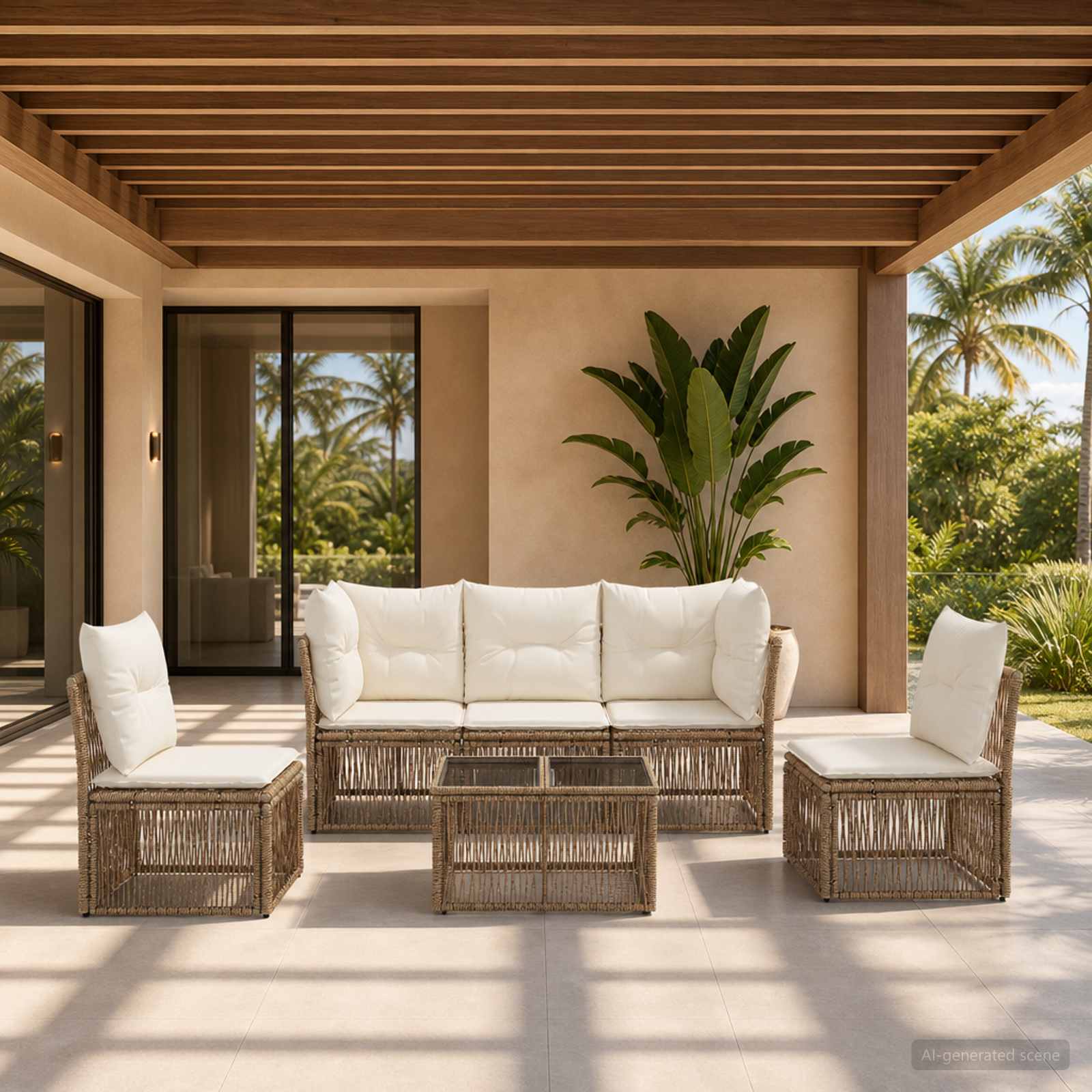 Set Divano da Giardino 6 pcs Beige polyrattan | homemem39