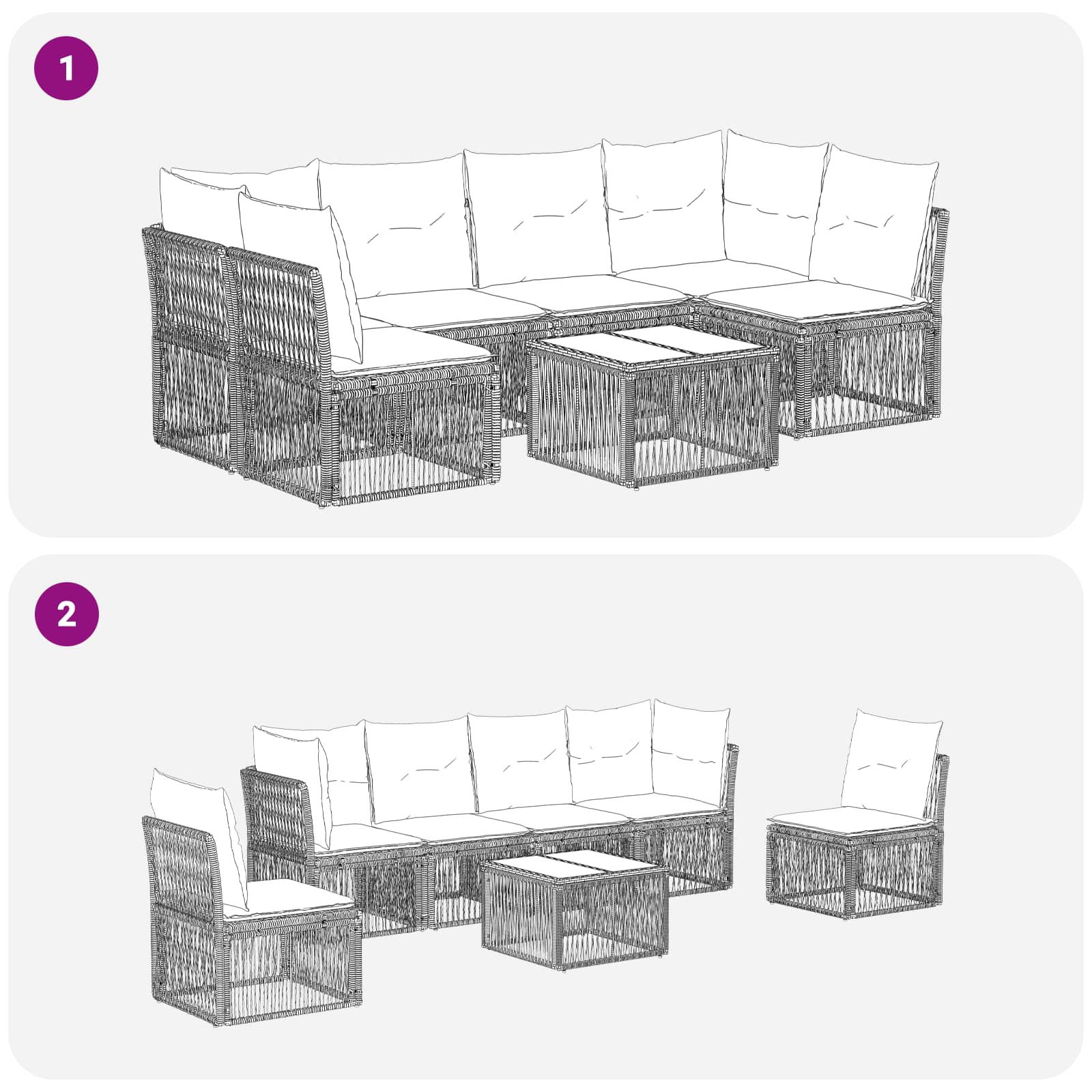 Set Divano da Giardino 7 pcs Nero polyrattan | homemem39