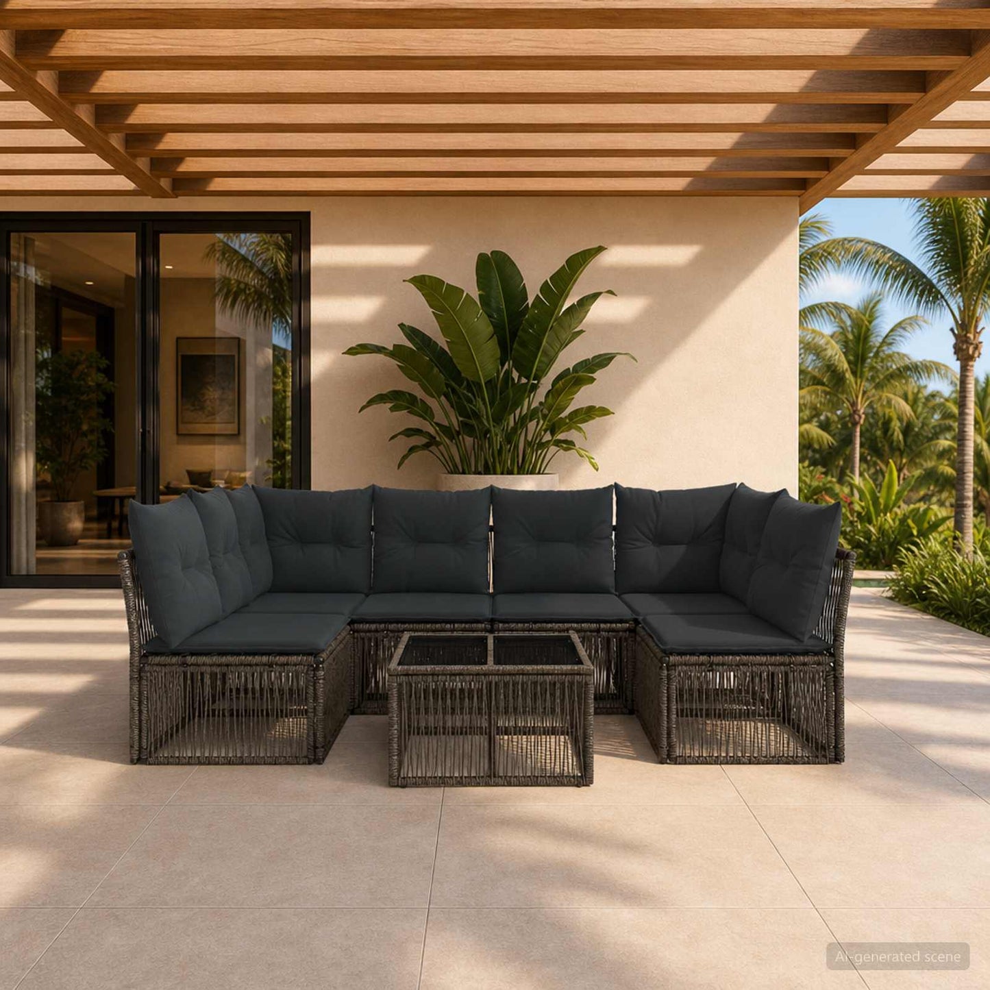 Set Divano da Giardino 7 pcs Grigio polyrattan | homemem39