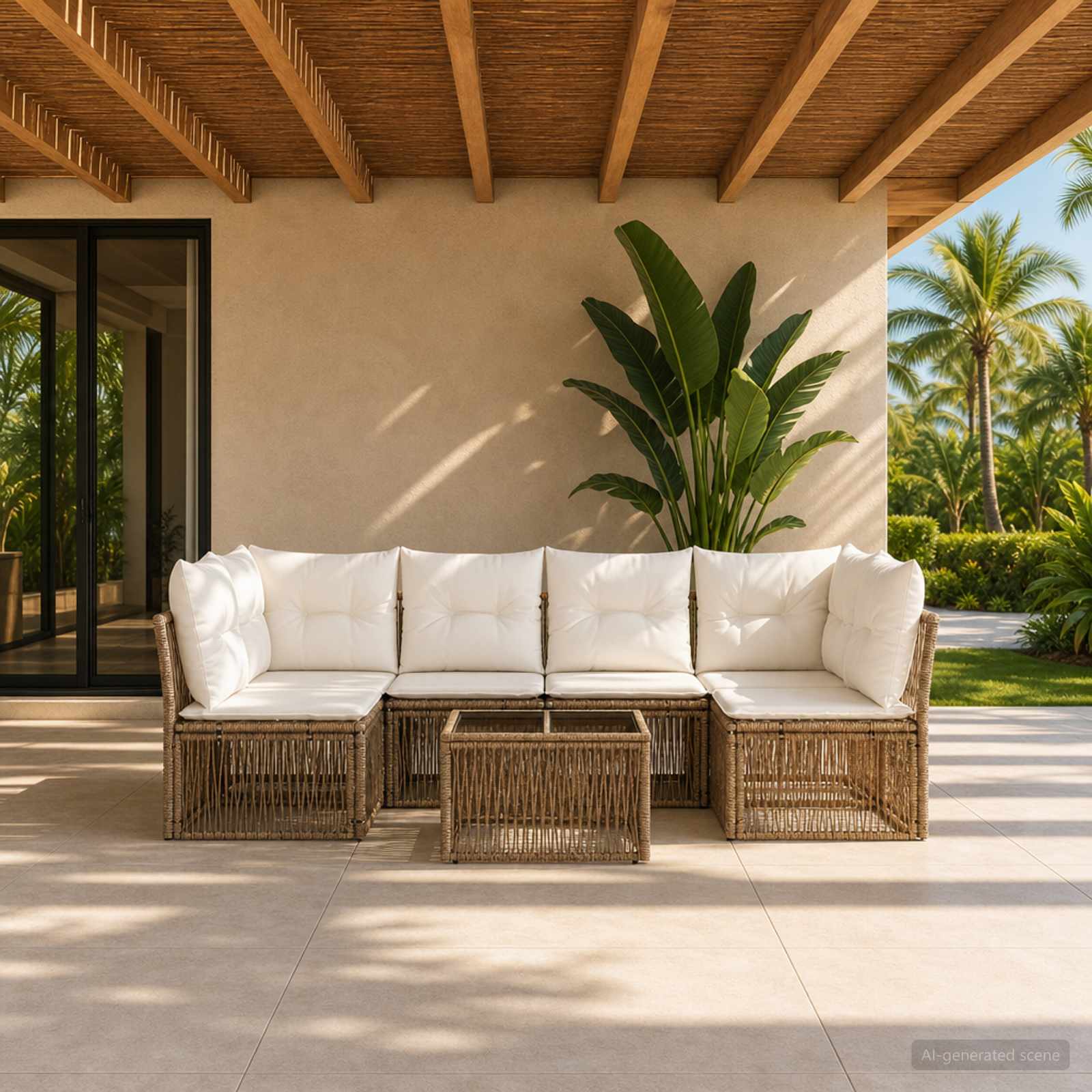 Set Divano da Giardino 7 pcs Beige polyrattan | homemem39