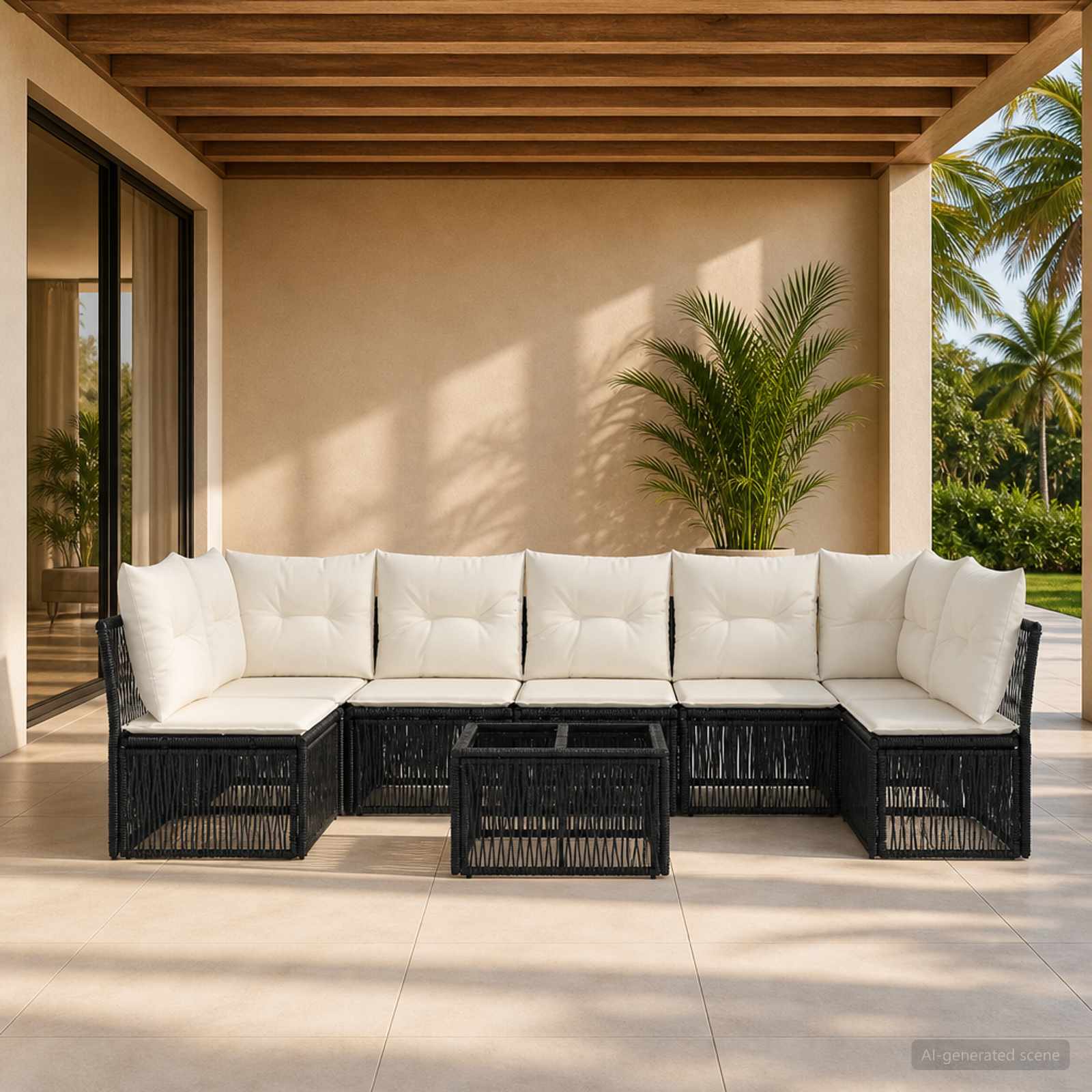 Set Divano da Giardino 8 pcs Nero polyrattan | homemem39