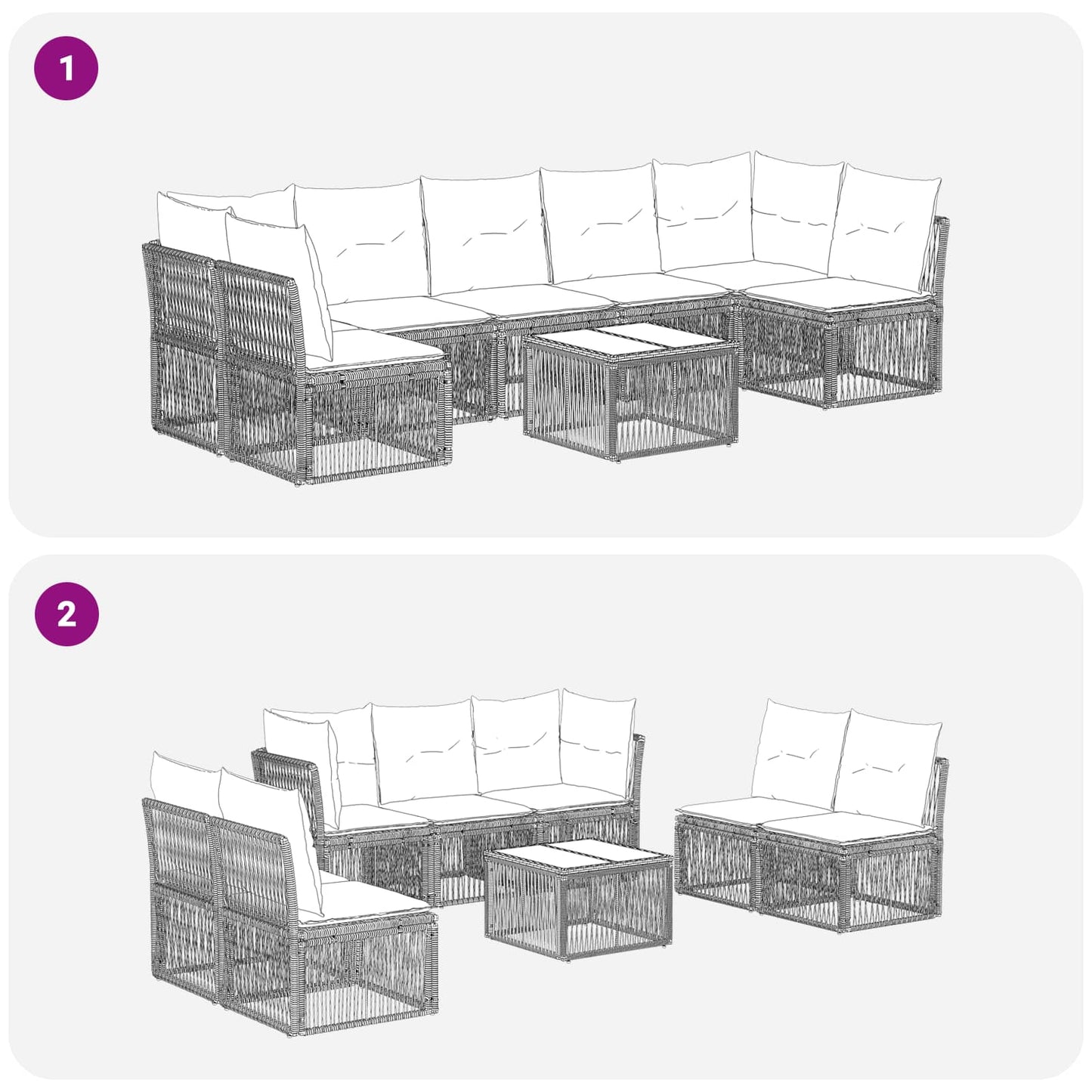 Set Divano da Giardino 8 pcs Grigio polyrattan | homemem39