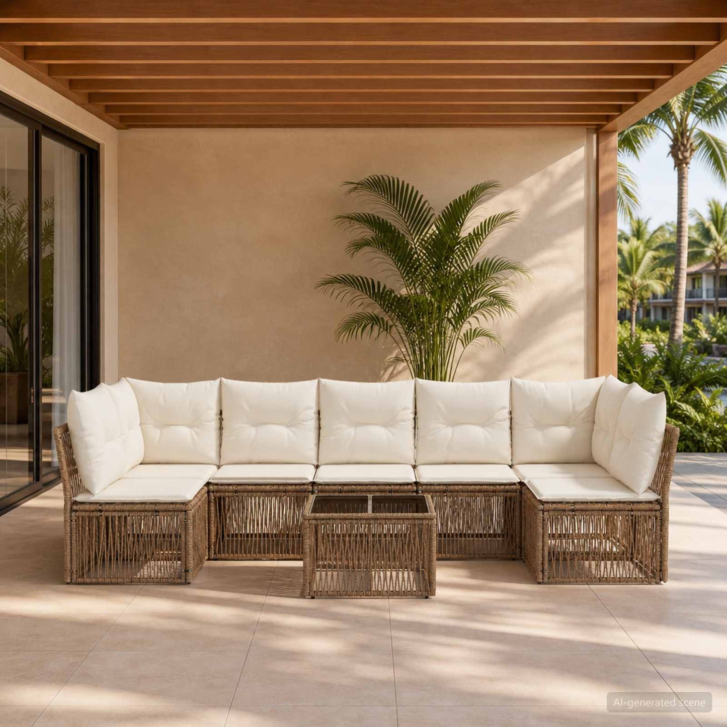 Set Divano da Giardino 8 pcs Beige polyrattan | homemem39