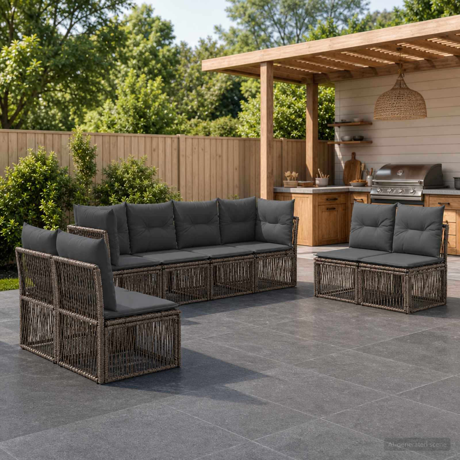 Set Divano da Giardino 8 pcs Grigio polyrattan | homemem39