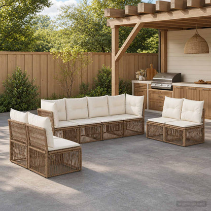 Set Divano da Giardino 8 pz Beige polyrattan