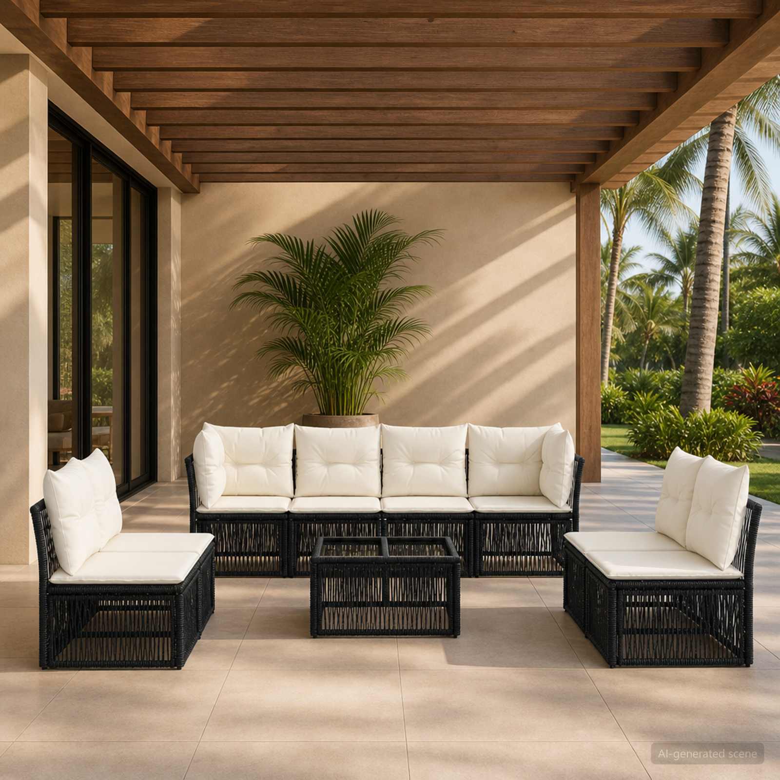 Set Divano da Giardino 9 pcs Nero polyrattan | homemem39