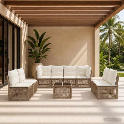 Set Divano da Giardino 9 pcs Beige polyrattan | homemem39
