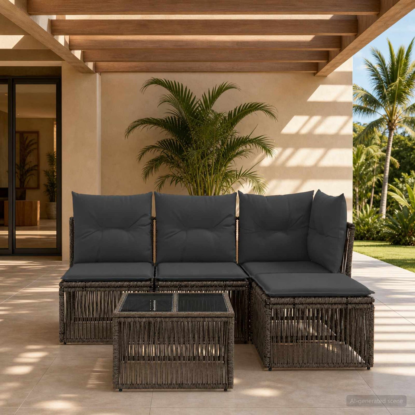 Set Divano da Giardino 5 pcs Grigio polyrattan | homemem39
