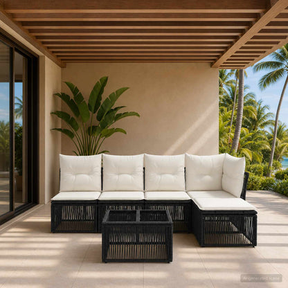 Set Divano da Giardino 6 pcs Nero polyrattan | homemem39