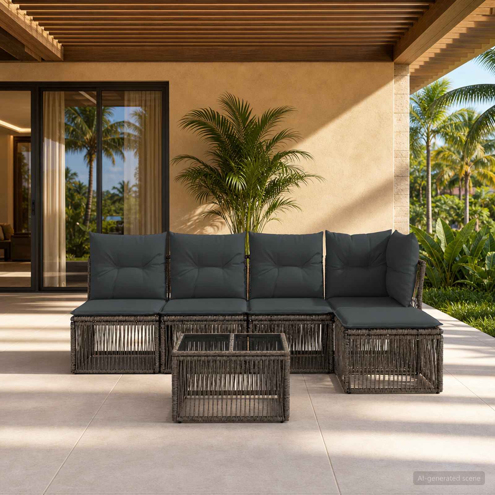Set Divano da Giardino 6 pcs Grigio polyrattan | homemem39