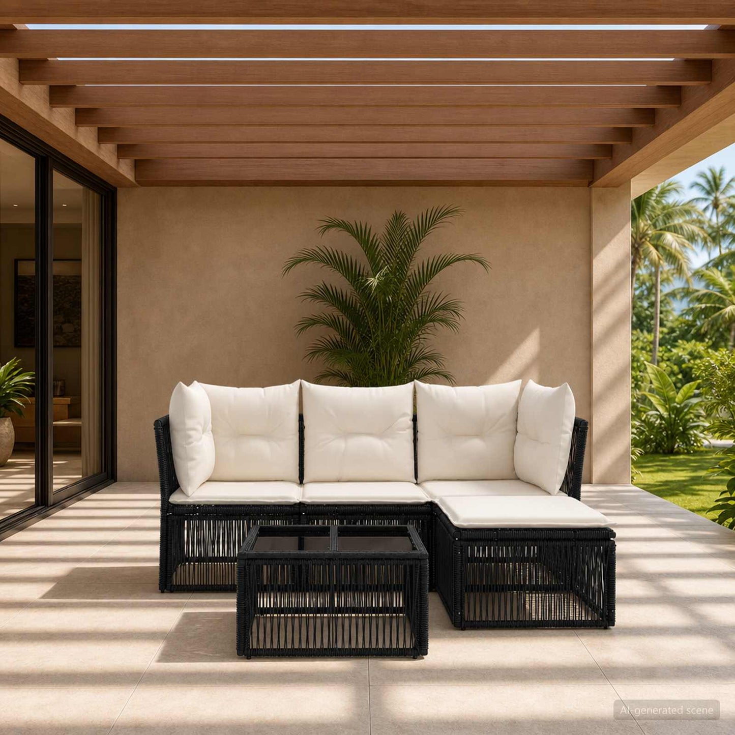 Set Divano da Giardino 5 pcs Nero polyrattan | homemem39