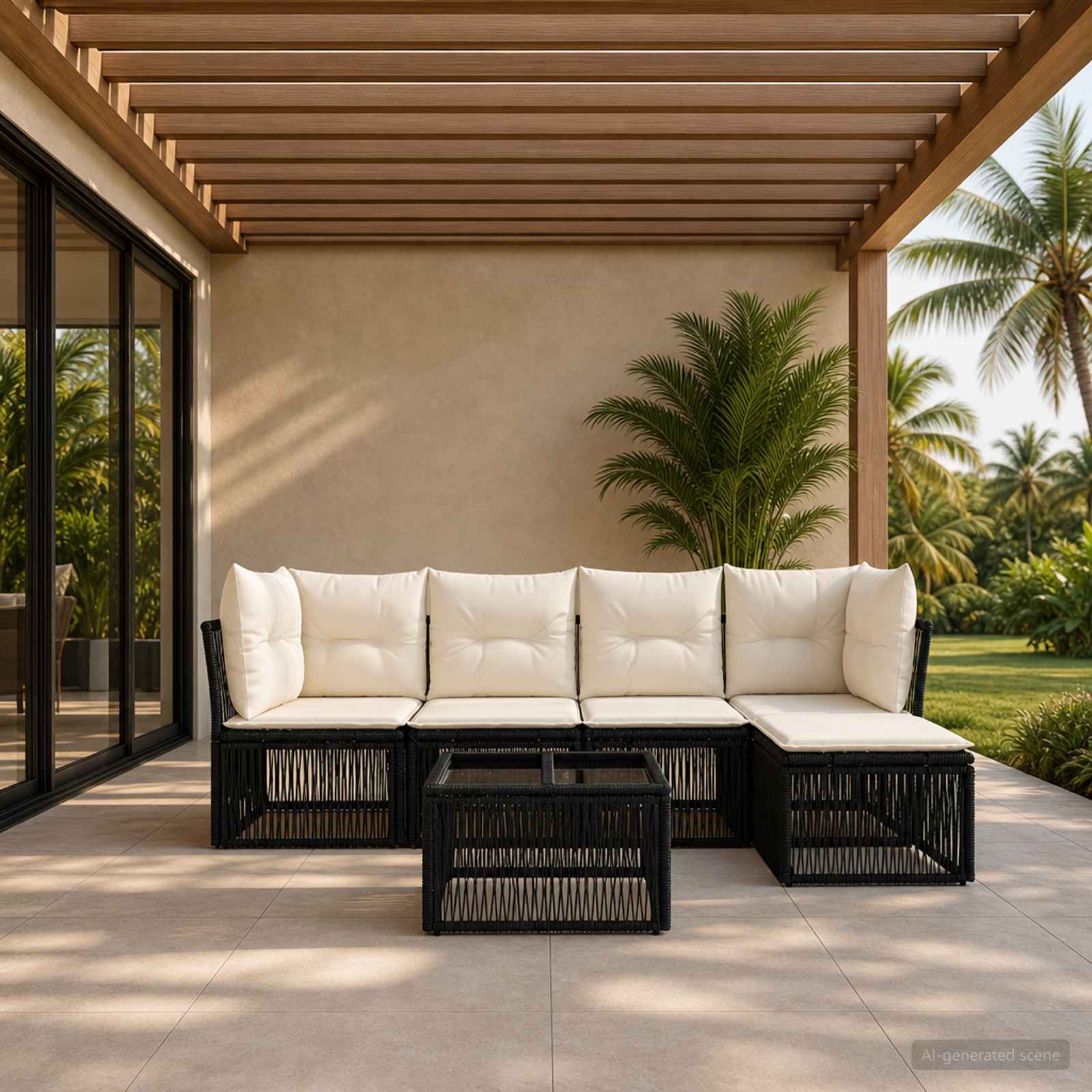Set Divano da Giardino 6 pcs Nero polyrattan | homemem39