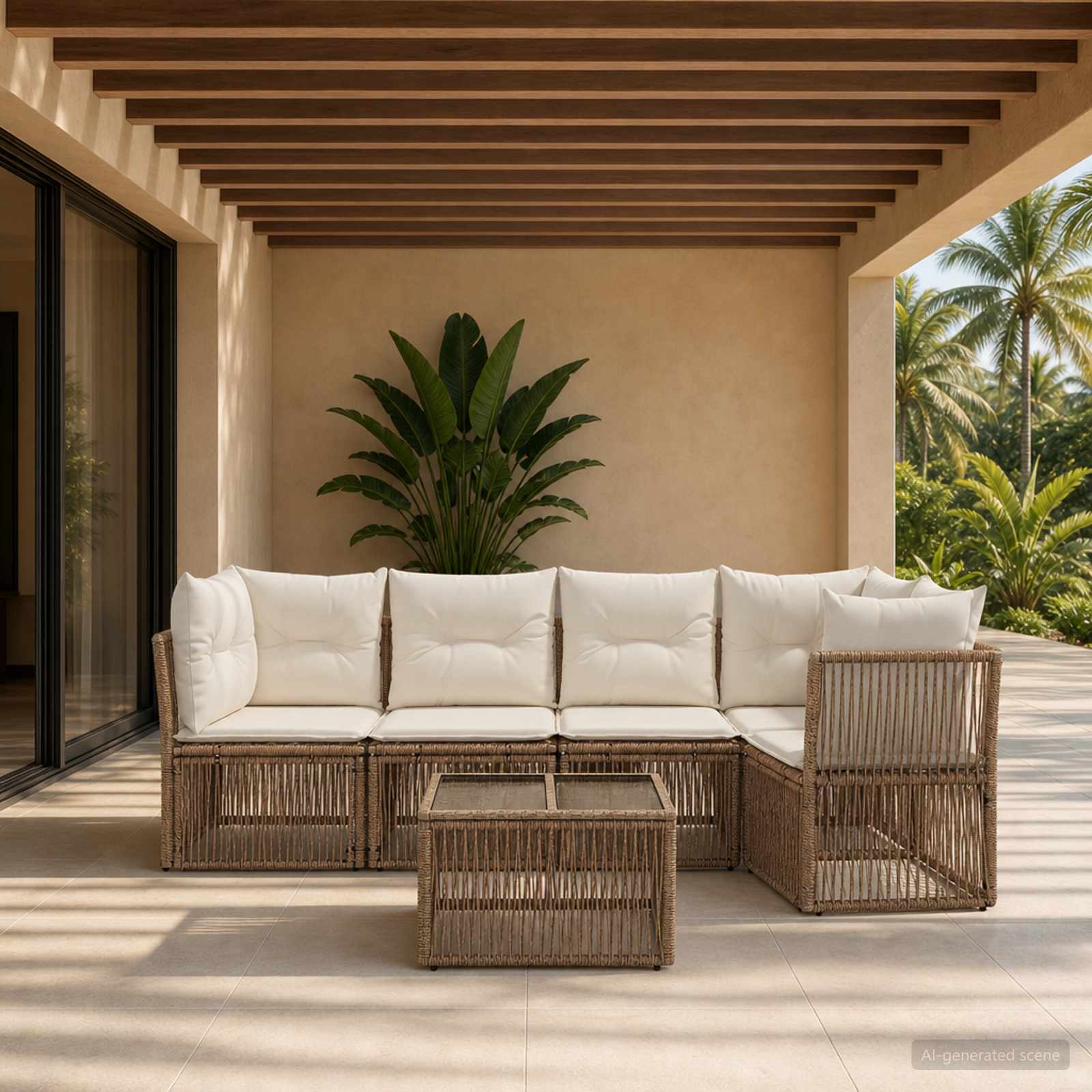 Set Divano da Giardino 6 pcs Beige polyrattan | homemem39