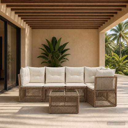 Set Divano da Giardino 6 pcs Beige polyrattan | homemem39
