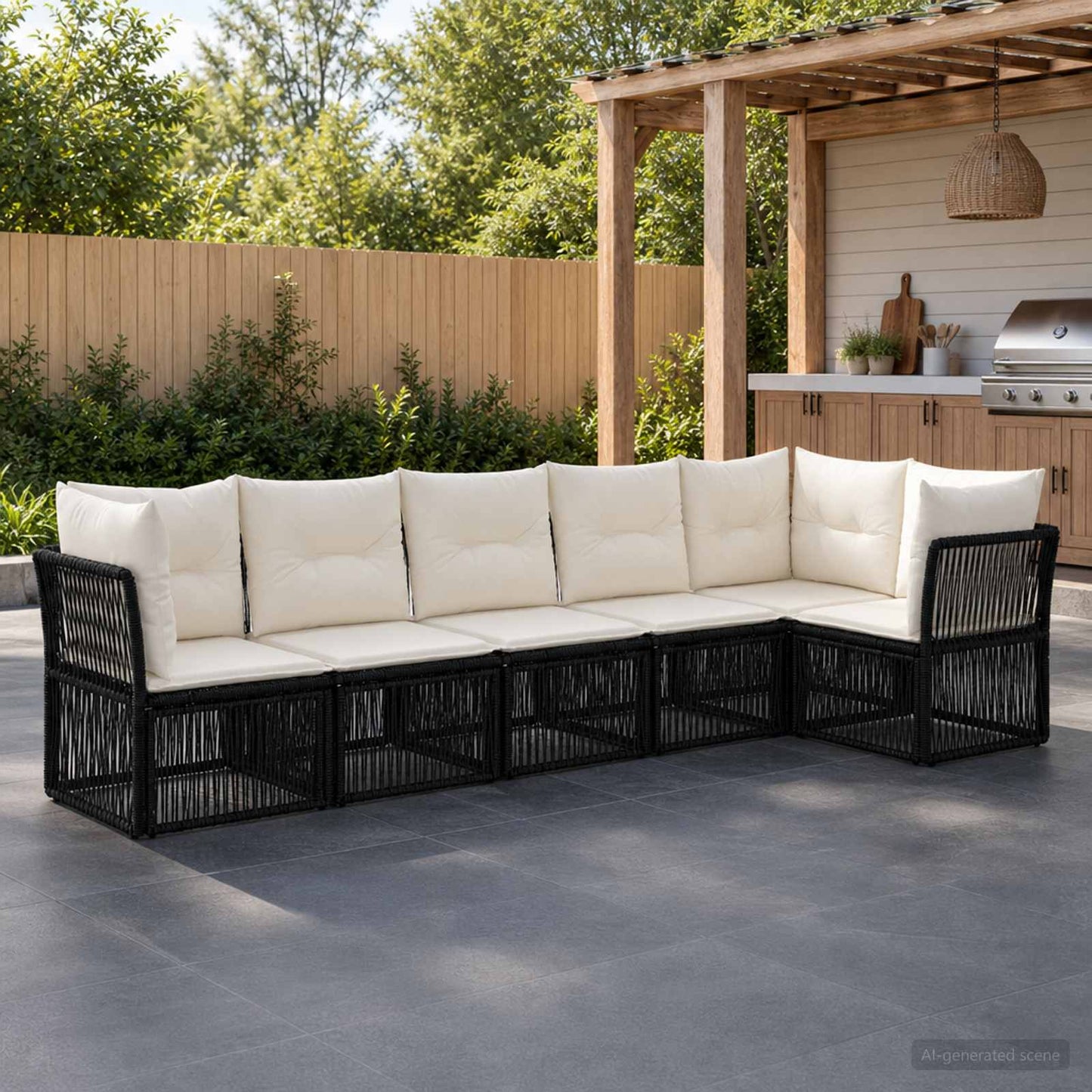 Set Divano da Giardino 6 pcs Nero polyrattan | homemem39