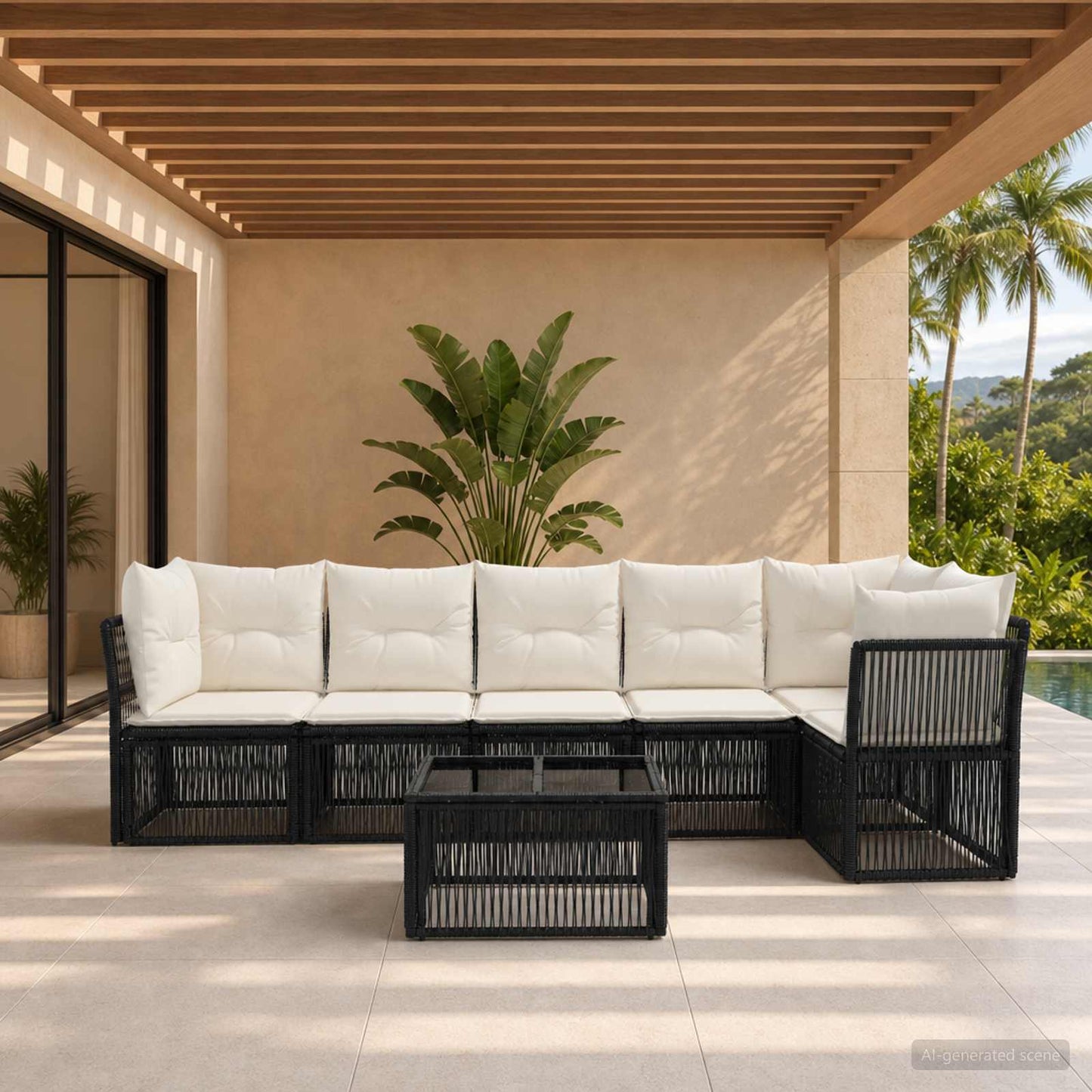 Set Divano da Giardino 7 pcs Nero polyrattan | homemem39