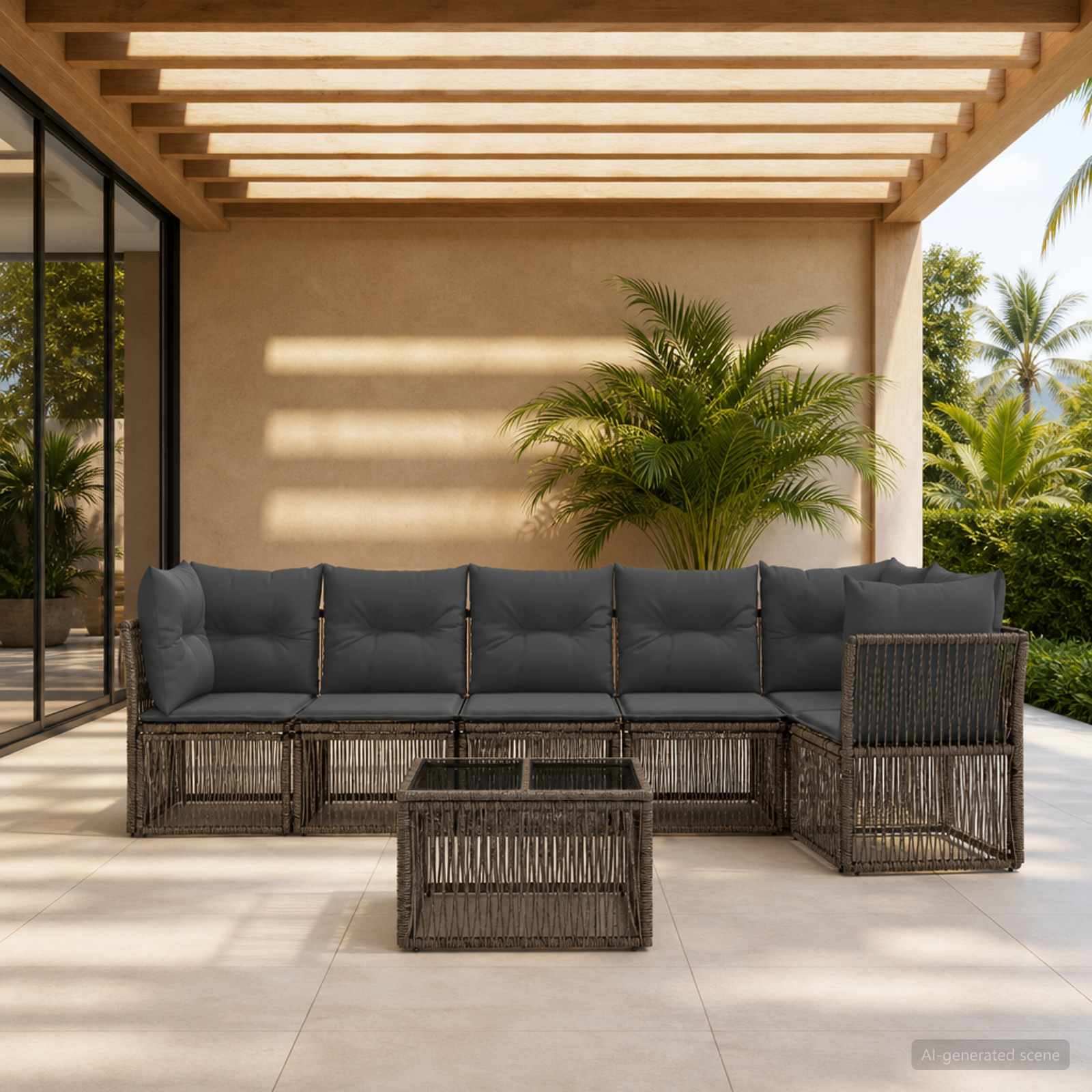 Set Divano da Giardino 7 pcs Grigio polyrattan | homemem39